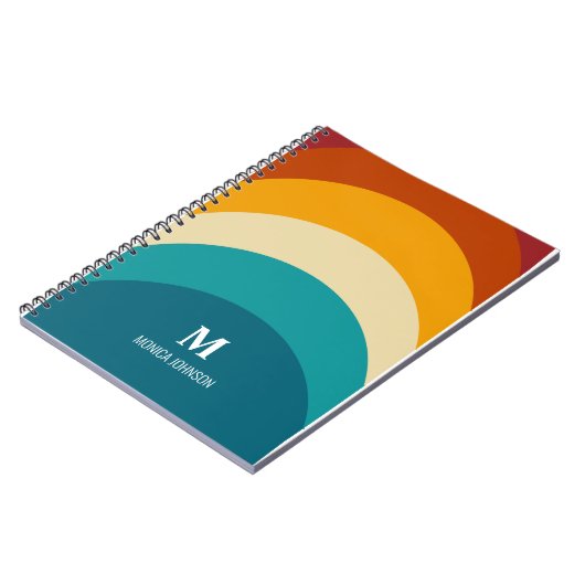 Rainbow Monogram Aangepaste naam Retro Sunset Stri Notitieboek (Linkerzijde)