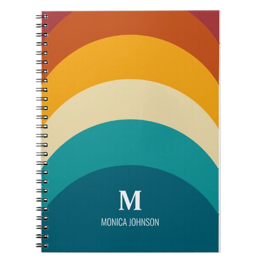 Rainbow Monogram Aangepaste naam Retro Sunset Stri Notitieboek (Voorkant)