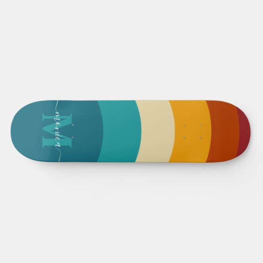 Rainbow Monogram Aangepaste naam Retro Sunset Stri Persoonlijk Skateboard (Horizontaal)