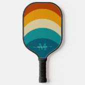 Rainbow Monogram Aangepaste naam Retro Sunset Stri Pickleball Paddle (Voorkant)