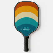 Rainbow Monogram Aangepaste naam Retro Sunset Stri Pickleball Paddle (Achterkant)