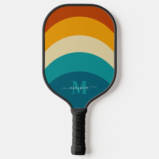Rainbow Monogram Aangepaste naam Retro Sunset Stri Pickleball Paddle (Achterkant)