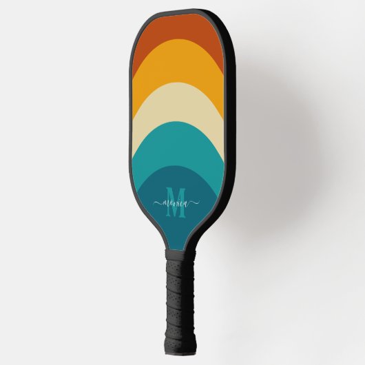 Rainbow Monogram Aangepaste naam Retro Sunset Stri Pickleball Paddle (Links)