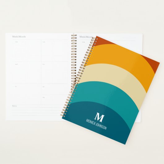 Rainbow Monogram Aangepaste naam Retro Sunset Stri Planner (Display)