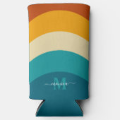 Rainbow Monogram Aangepaste naam Retro Sunset Stri Seltzer Blikjeskoeler (Voorkant)