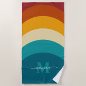 Rainbow Monogram Aangepaste naam Retro Sunset Stri Strandlaken (Voorkant)