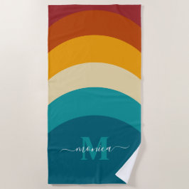 Rainbow Monogram Aangepaste naam Retro Sunset Stri Strandlaken