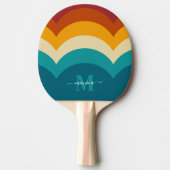 Rainbow Monogram Aangepaste naam Retro Sunset Stri Tafeltennisbatje (Voorkant)