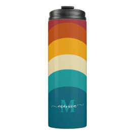 Rainbow Monogram Aangepaste naam Retro Sunset Stri Thermosbeker