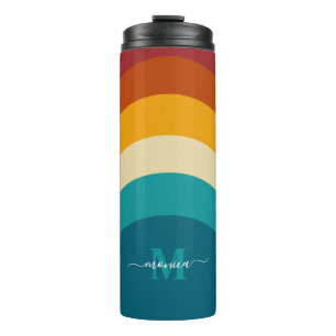 Rainbow Monogram Aangepaste naam Retro Sunset Stri Thermosbeker