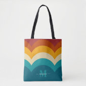 Rainbow Monogram Aangepaste naam Retro Sunset Stri Tote Bag (Voorkant)