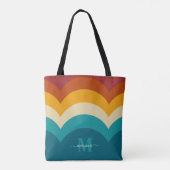 Rainbow Monogram Aangepaste naam Retro Sunset Stri Tote Bag (Achterkant)