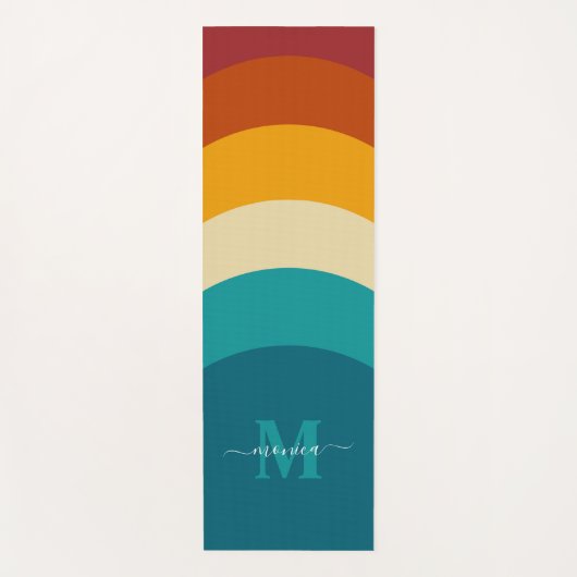 Rainbow Monogram Aangepaste naam Retro Sunset Stri Yogamat (Voorkant)