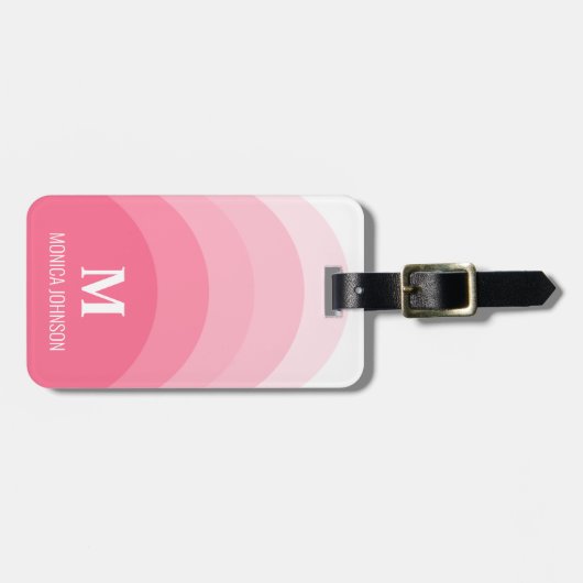 Rainbow Monogram Aangepaste naam Roze Streep Bagagelabel (Voorkant horizontaal)