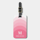 Rainbow Monogram Aangepaste naam Roze Streep Bagagelabel (Voorkant verticaal)