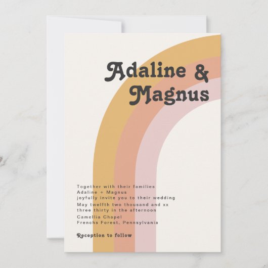 Rainbow Monogram Foto van Modern Retro 70's Weddin Kaart (Voorkant)