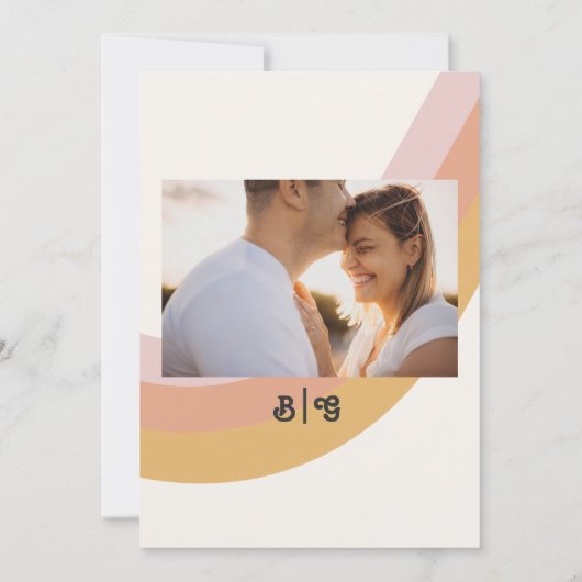 Rainbow Monogram Foto van Modern Retro 70's Weddin Kaart (Achterkant)