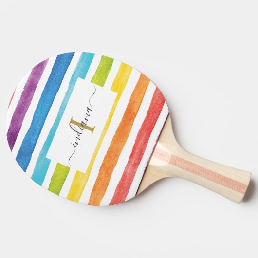Rainbow Monogram Naam Script Aangepast Tafeltennisbatje (Zijkant)