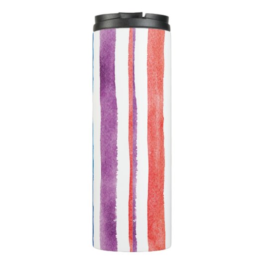 Rainbow Monogram Script Naam Stripes Aangepast Thermosbeker (Achterkant)