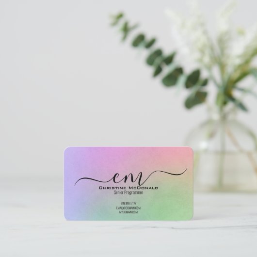 Rainbow Monogram Visitekaartjes – Elegant (Staand voorkant)