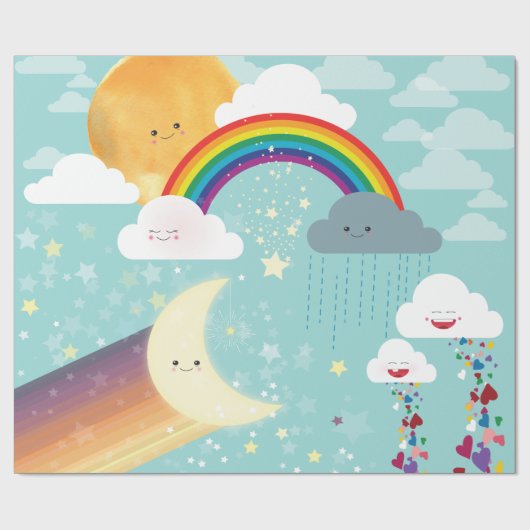Rainbow, moon en stars Gift Wrap Cadeaupapier (Vlak)