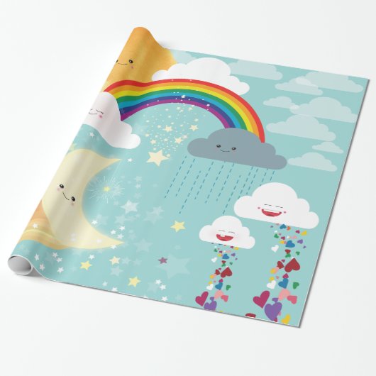 Rainbow, moon en stars Gift Wrap Cadeaupapier (Uitgerold)