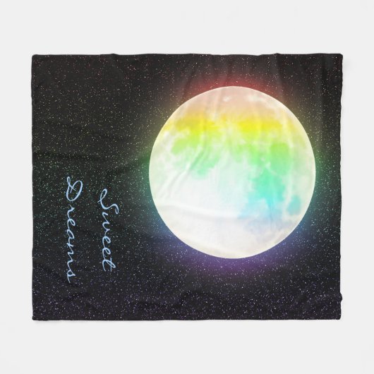 Rainbow Moon en Sterrennacht Sky Fleece Deken (Voorkant (Horizontaal))