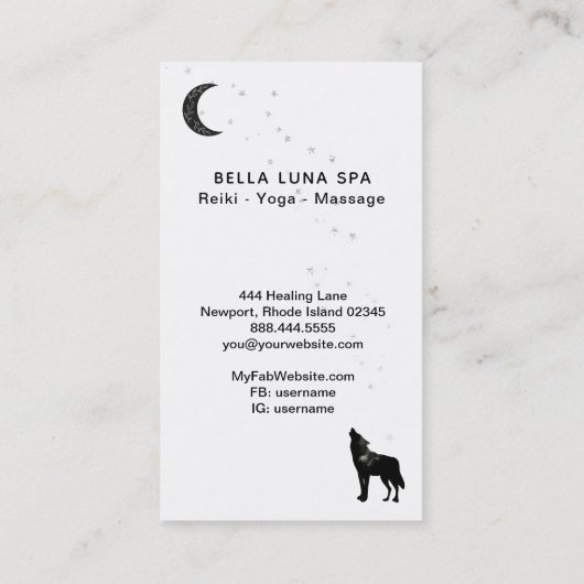 *~* Rainbow Moon Howling Wolf Pine Trees Cosmic Visitekaartje (Achterkant)