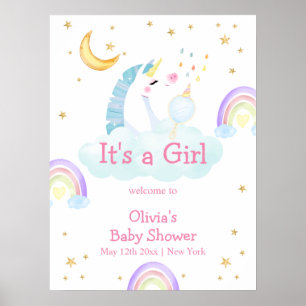 Rainbow Moon Star Unicorn Baby shower Welkom Poster