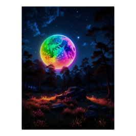 Rainbow Moonlit Forest – Levendig kosmisch nachtla Perfect Poster