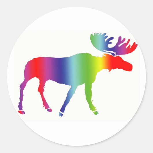 Rainbow Moose Ronde Sticker (Voorkant)