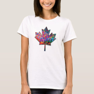 Rainbow Mosaic Canada Maple Leaf and Shadow T-shirt