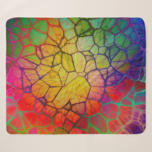 Rainbow Mosaic - gebrandschilderd glas look Sherpa Deken