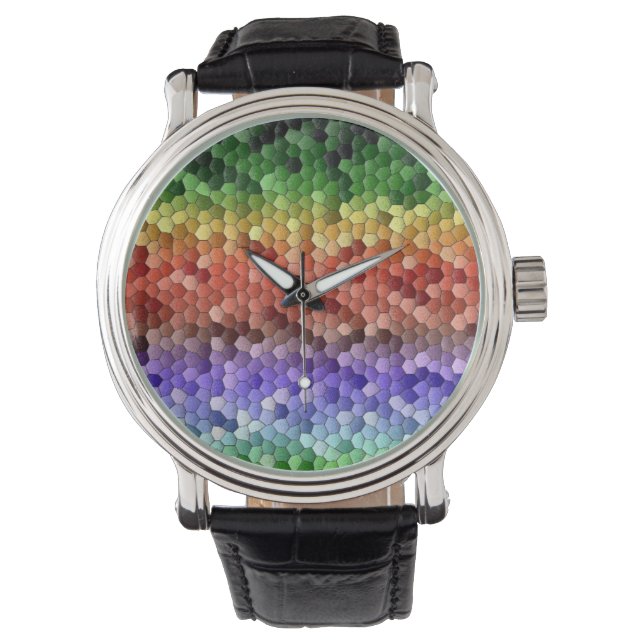 Rainbow Mosaic Pattern Horloge (Voorkant)