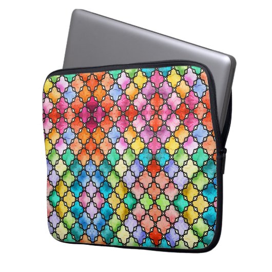 Rainbow mosaic pattern laptop sleeve (Voorkant Links)