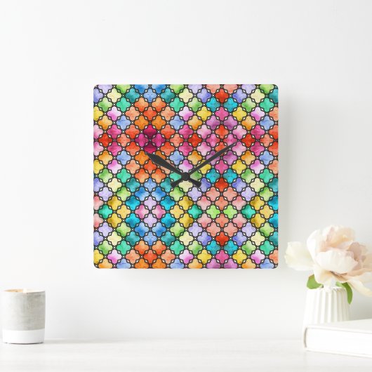 Rainbow mosaic pattern vierkante klok (Huis)