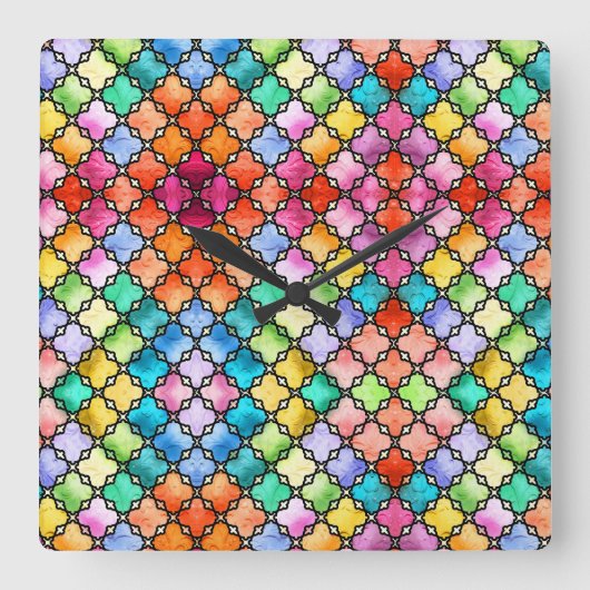 Rainbow mosaic pattern vierkante klok (Voorkant)