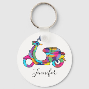 Rainbow Motor Scooter Gepersonaliseerd Sleutelhanger