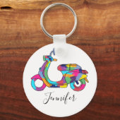 Rainbow Motor Scooter Gepersonaliseerd Sleutelhanger (Voorkant)