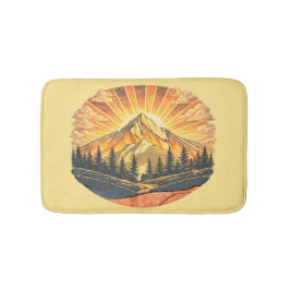 Rainbow Mountain Peak | Retro Mountains Sunrise  Badmat