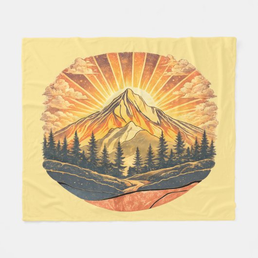 Rainbow Mountain Peak | Retro Mountains Sunrise  Fleece Deken (Voorkant (Horizontaal))