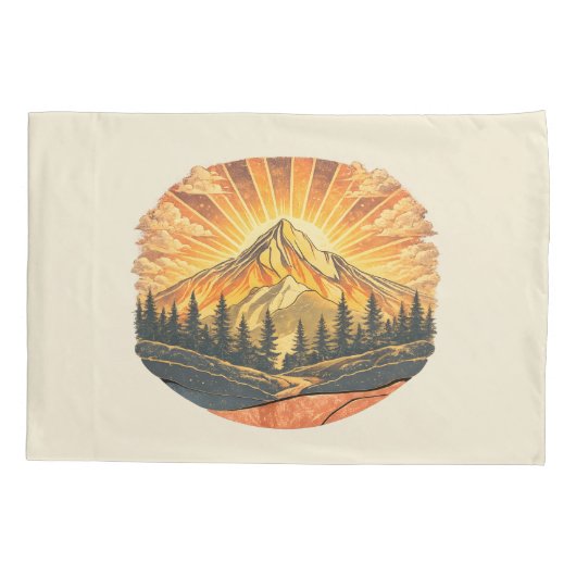 Rainbow Mountain Peak | Retro Mountains Sunrise  Kussensloop (Achterkant)