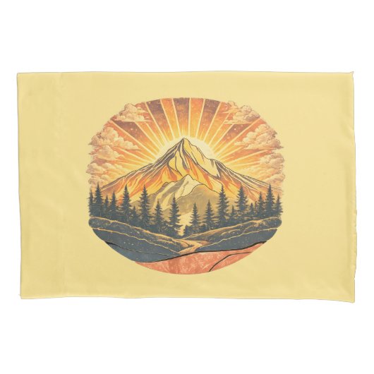 Rainbow Mountain Peak | Retro Mountains Sunrise  Kussensloop (Voorkant)