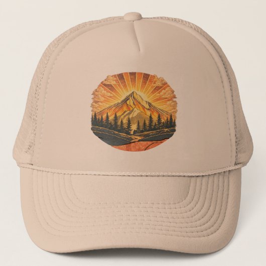 Rainbow Mountain Peak | Retro Mountains Sunrise Trucker Pet (Voorkant)