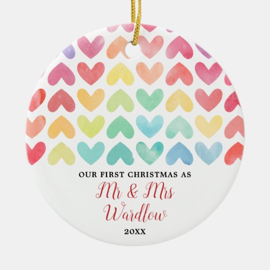 Rainbow Mr & Mrs. of Gay Personalized Couple Keramisch Ornament (Voorkant)