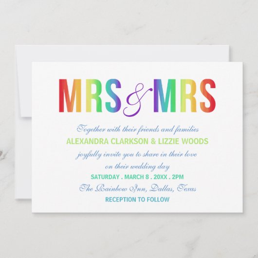 Rainbow Mrs & Mrs. | Lesbische bruiloft Kaart (Voorkant)