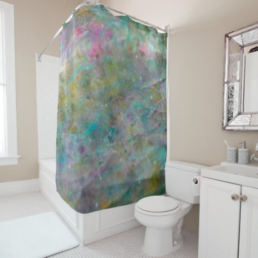 Rainbow Multi Colour Crystal Rock Marble Douchegordijn (In situ)