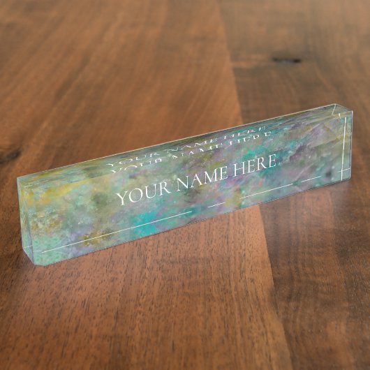 Rainbow Multi Colour Crystal Rock Marble Naambordje (Zijkant)
