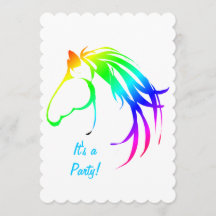 Rainbow Multicolored Horse Birthday Custom Invite