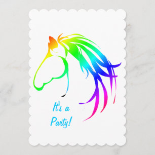 Rainbow Multicolored Horse Birthday Custom Invite Kaart
